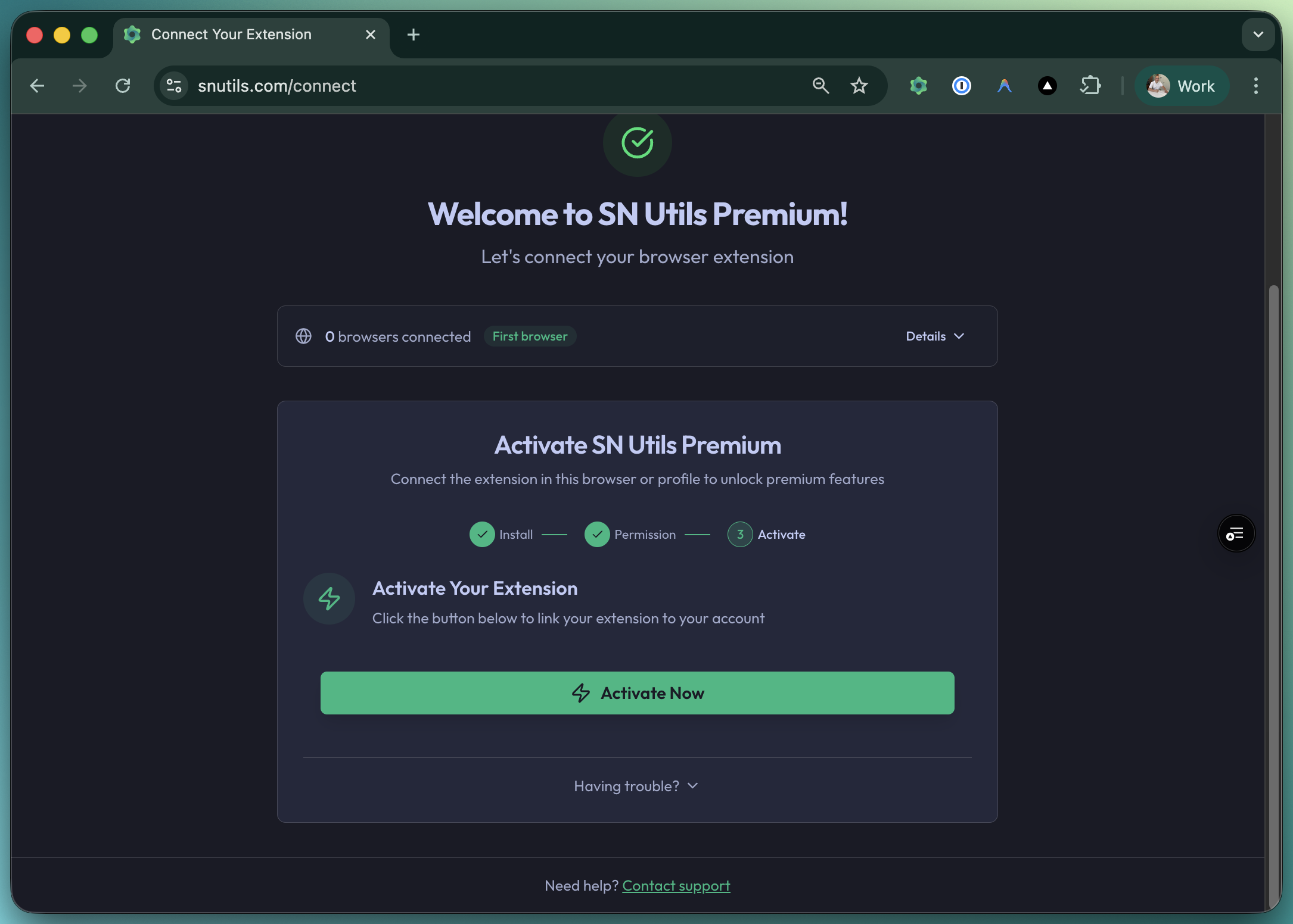 Extension activation step