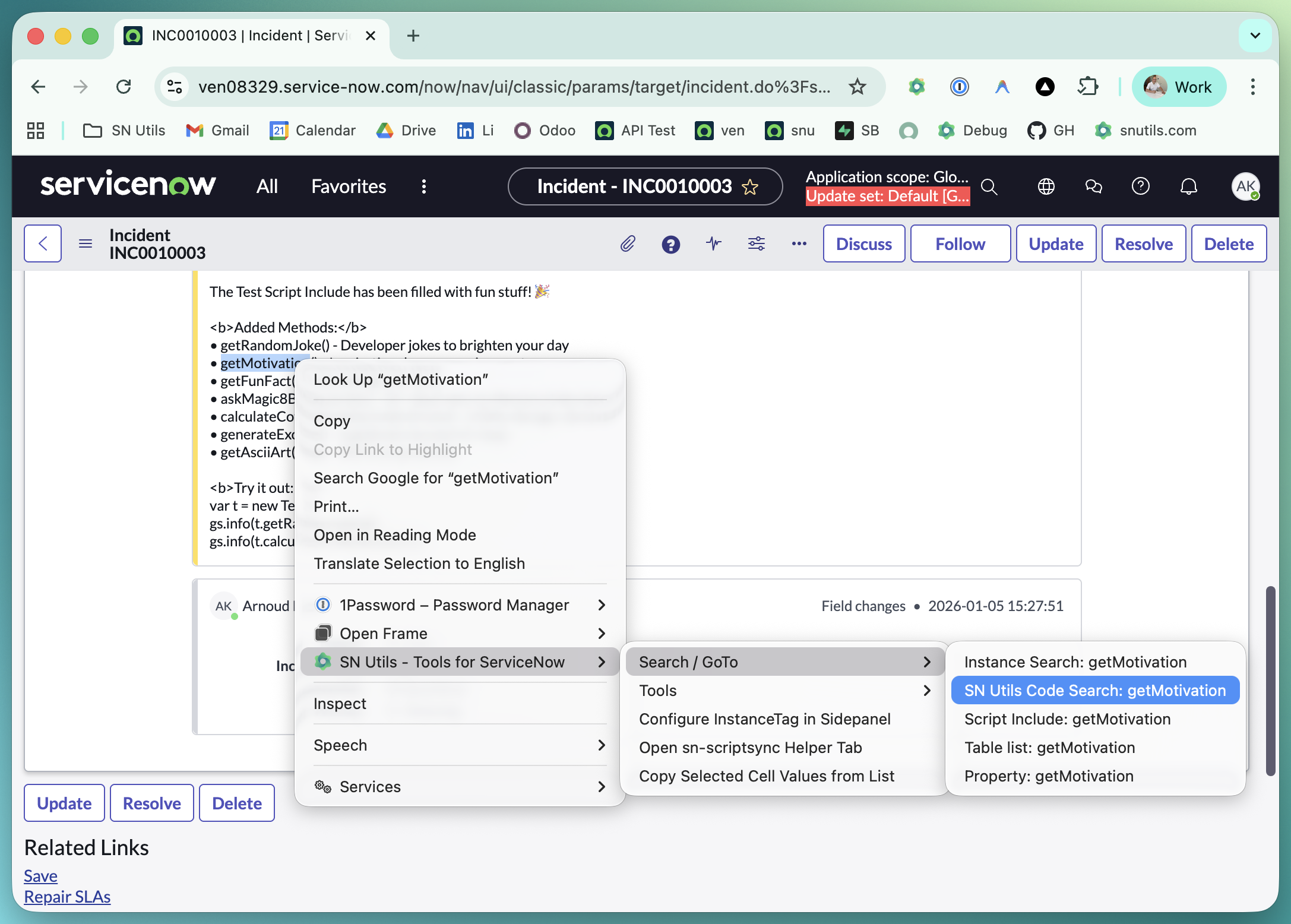 Context menu to search