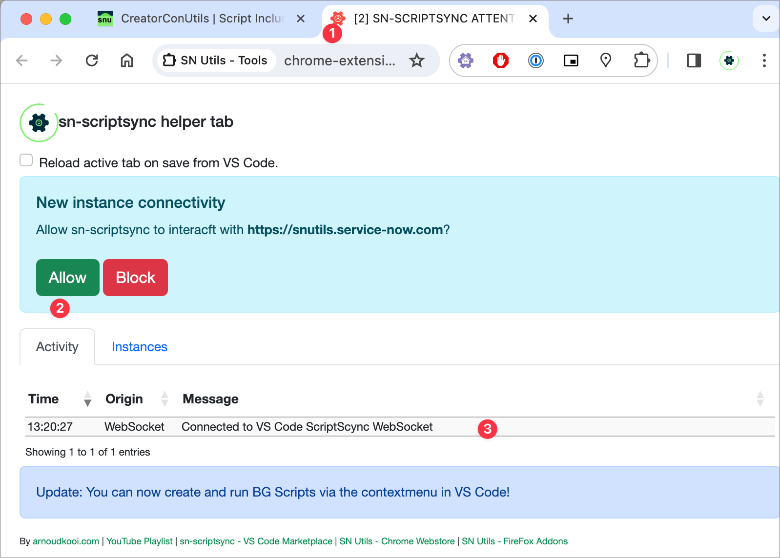 Approve instance in helper tab
