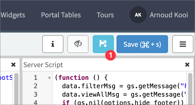 sn-scriptsync button in widget editor