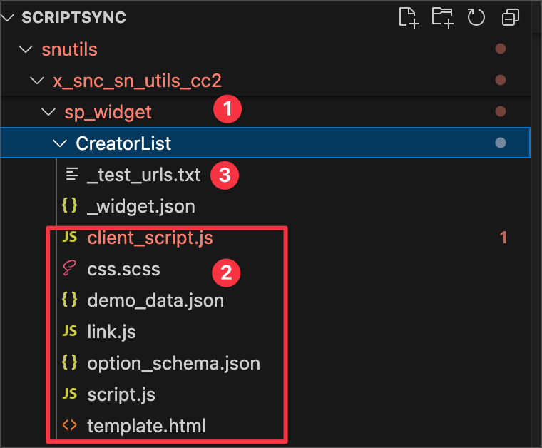 Widget files in VS Code
