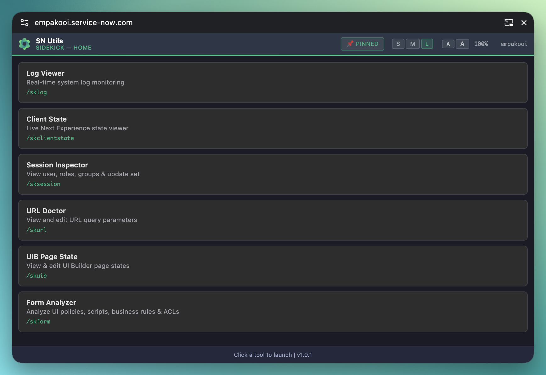 Sidekick overview showing the floating PiP window next to a ServiceNow instance
