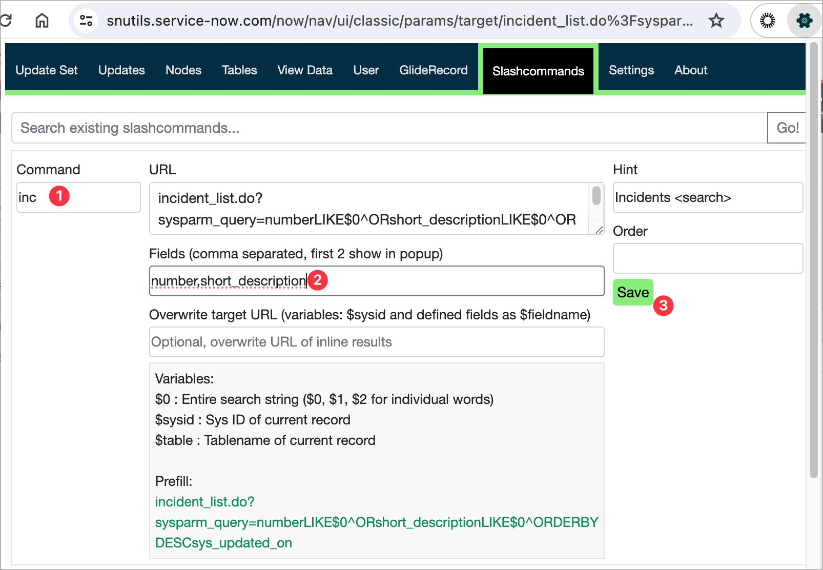Prefilled custom slash command