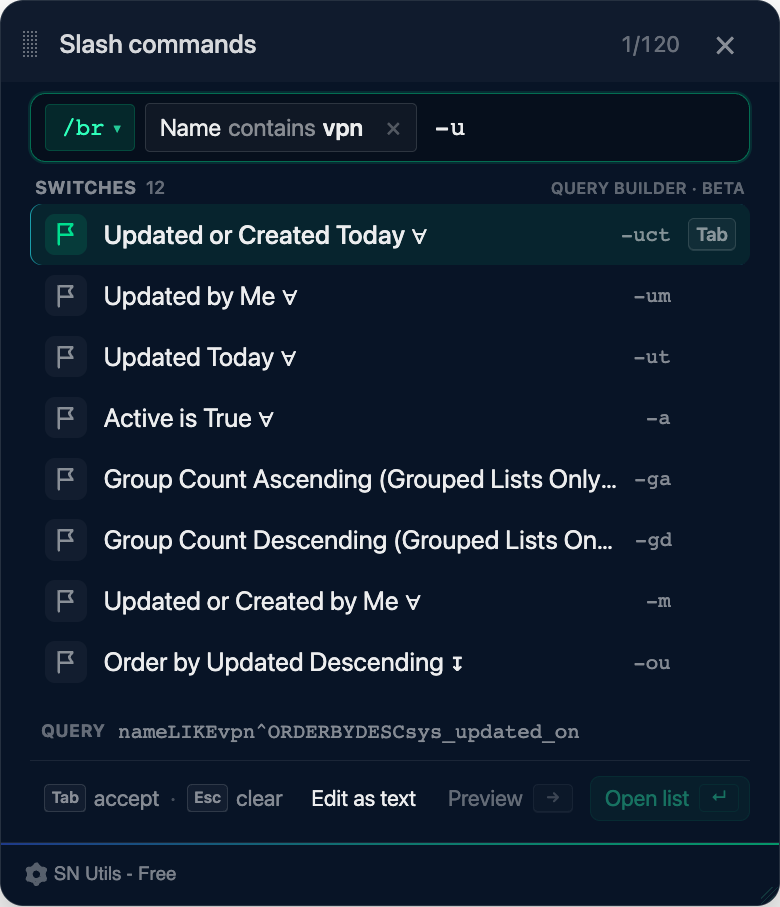 Typing - lists the switches