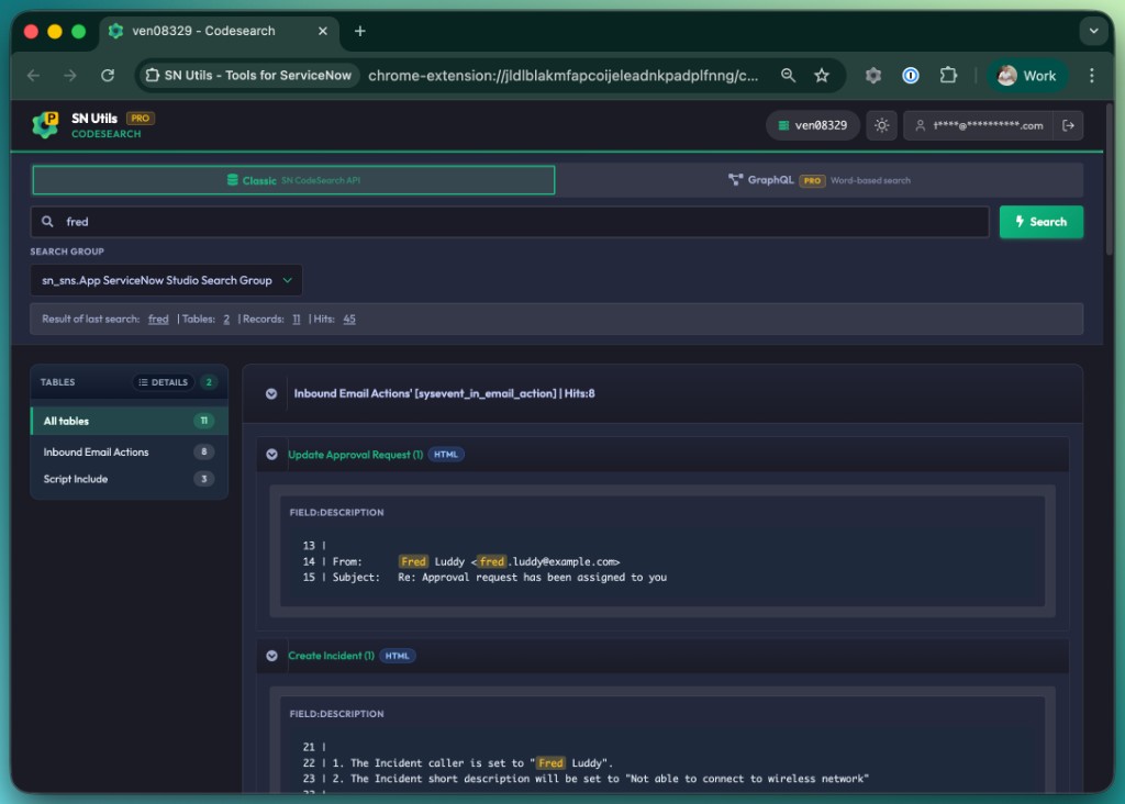 Classic mode with two-pane results