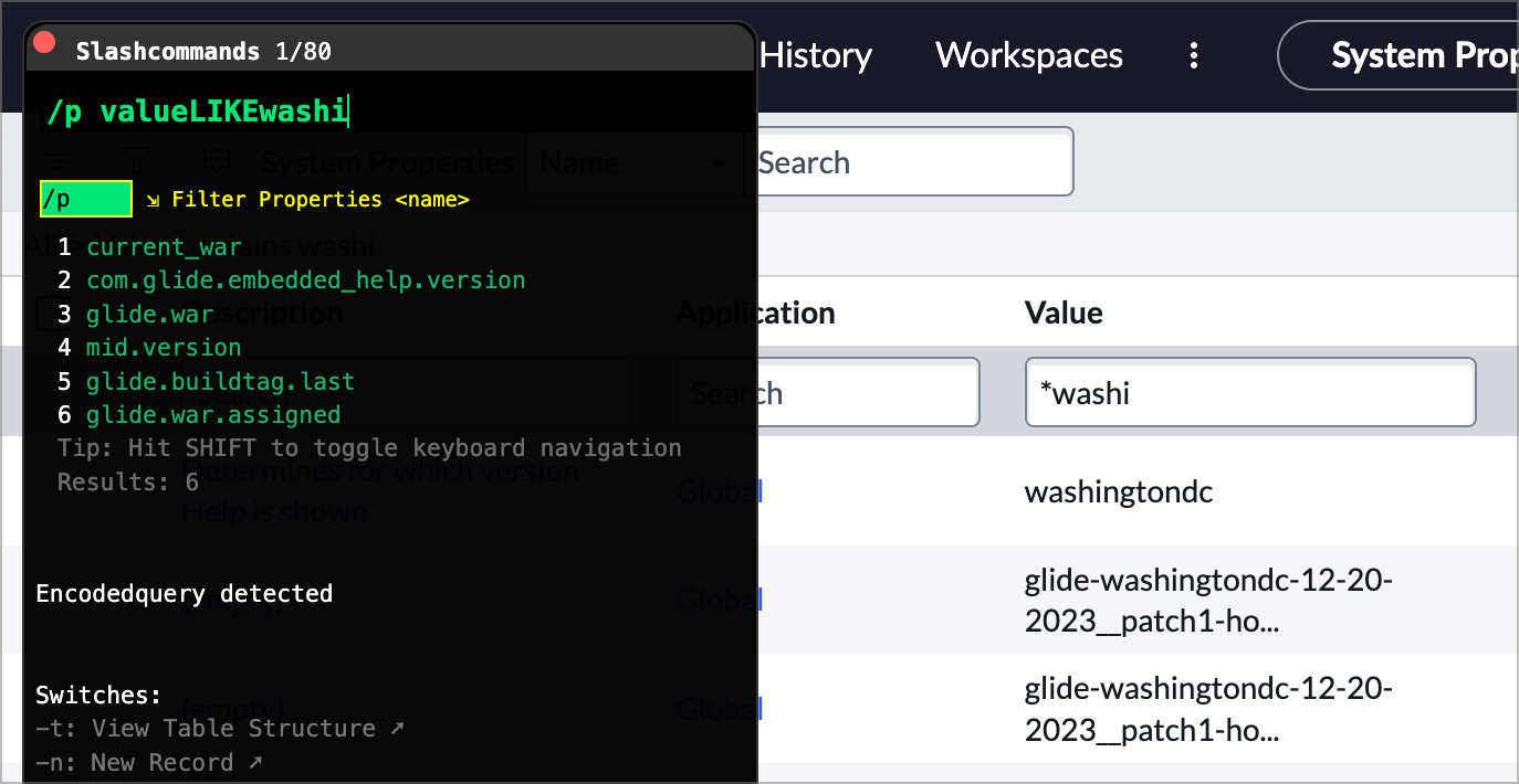 Slash command with encoded query