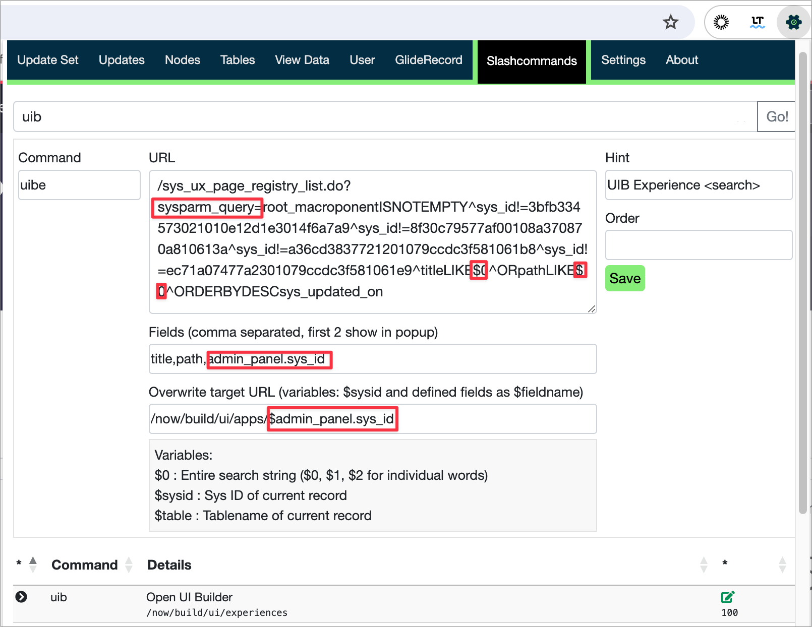 Overwrite target URL slash command